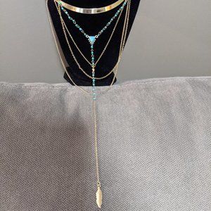 Layered Look Turquoise and Gold Necklace